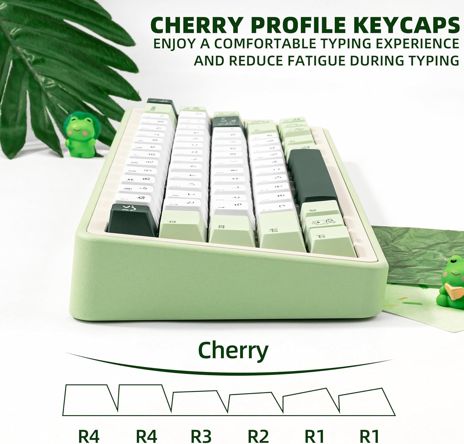 134 Keys Matcha Green Frog Keycaps - Cute PBT Japanese Keycap Cherry Profile Dye-Sublimation - Custom White Key caps for Cherry Gateron MX Switches Mechanical Gaming Keyboard