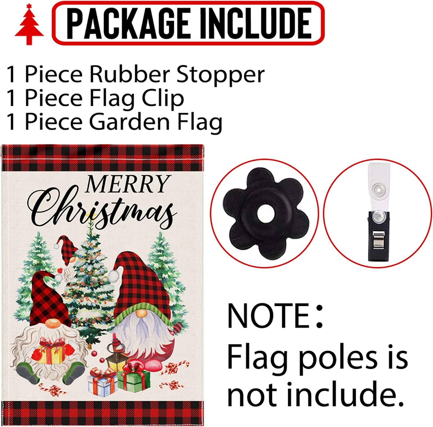 Pinata Christmas Garden Flag, Burlap Double Sided Small Red Black Buffalo Plaid Gnome Tree Flag 12x18 Inch for Yard Outdoor Outside Decoration