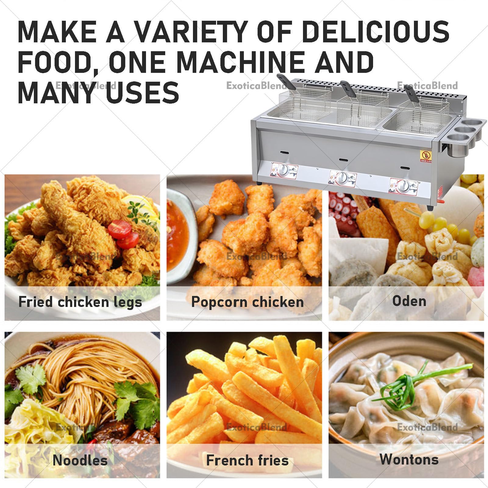 Friggitrice a Gas di Grande capacità in Acciaio Inox - Potenza Regolabile. per Patatine Fritte, Ciambelle e Pesce - Facile da Pulire, qualità Professionale - Include Cestelli