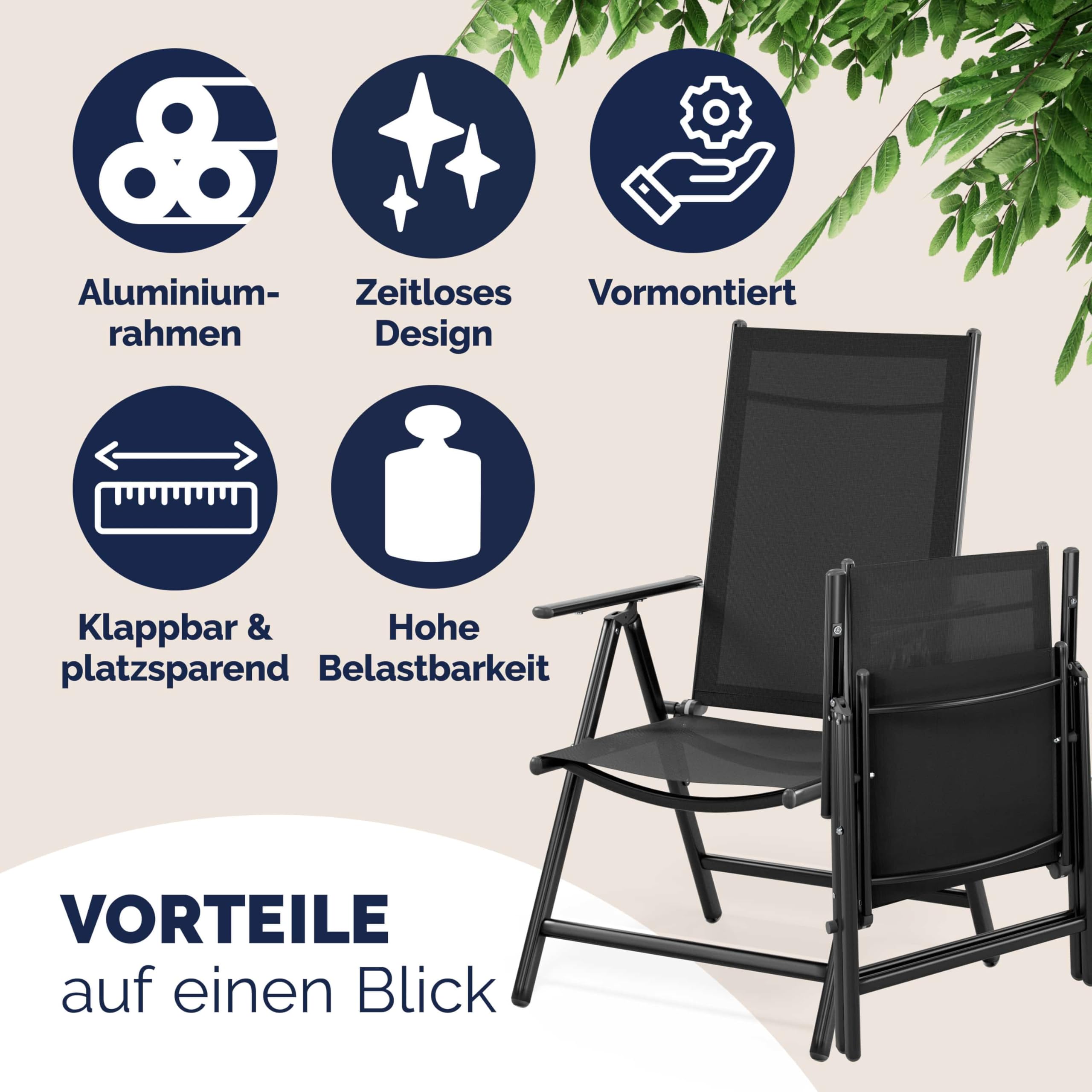 Casaria® Gartenstühle 2er Set Hochlehner Klappbar 8-Fach Verstellbar Camping Stuhl Aluminium Wetterfest Klappstuhl 120kg Belastbarkeit Garten Balkon