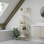 YMYNY 5 Bibliothèque d'étages, étagère murale industrielle, rack à affichage ouvert avec cadre en métal, étuves de rangement en bois pour chambre à coucher, bureau à la maison, salon, blanc+or, 70*17.3*11.8"UHBC015W