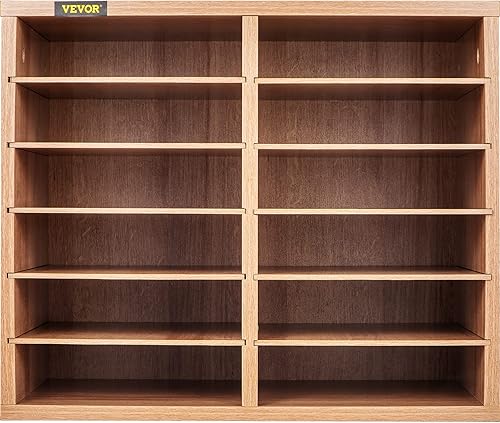 Miniatura 9 de VEVOR Organizador de literatura de madera con 27 compartimentos, estantes ajustables, centro de correo de tablero de fibra de densidad media, negro