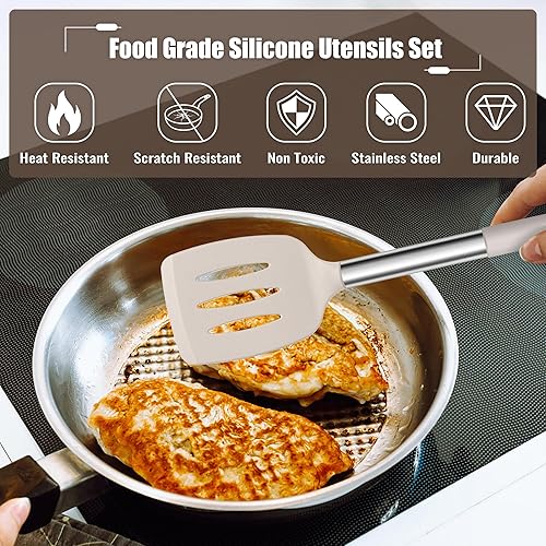 Miniatura 3 de E-far Juego de utensilios de cocina de silicona de 14 piezas, juego de utensilios de cocina con soporte, espátula, cucharón, cuchara, pinzas,