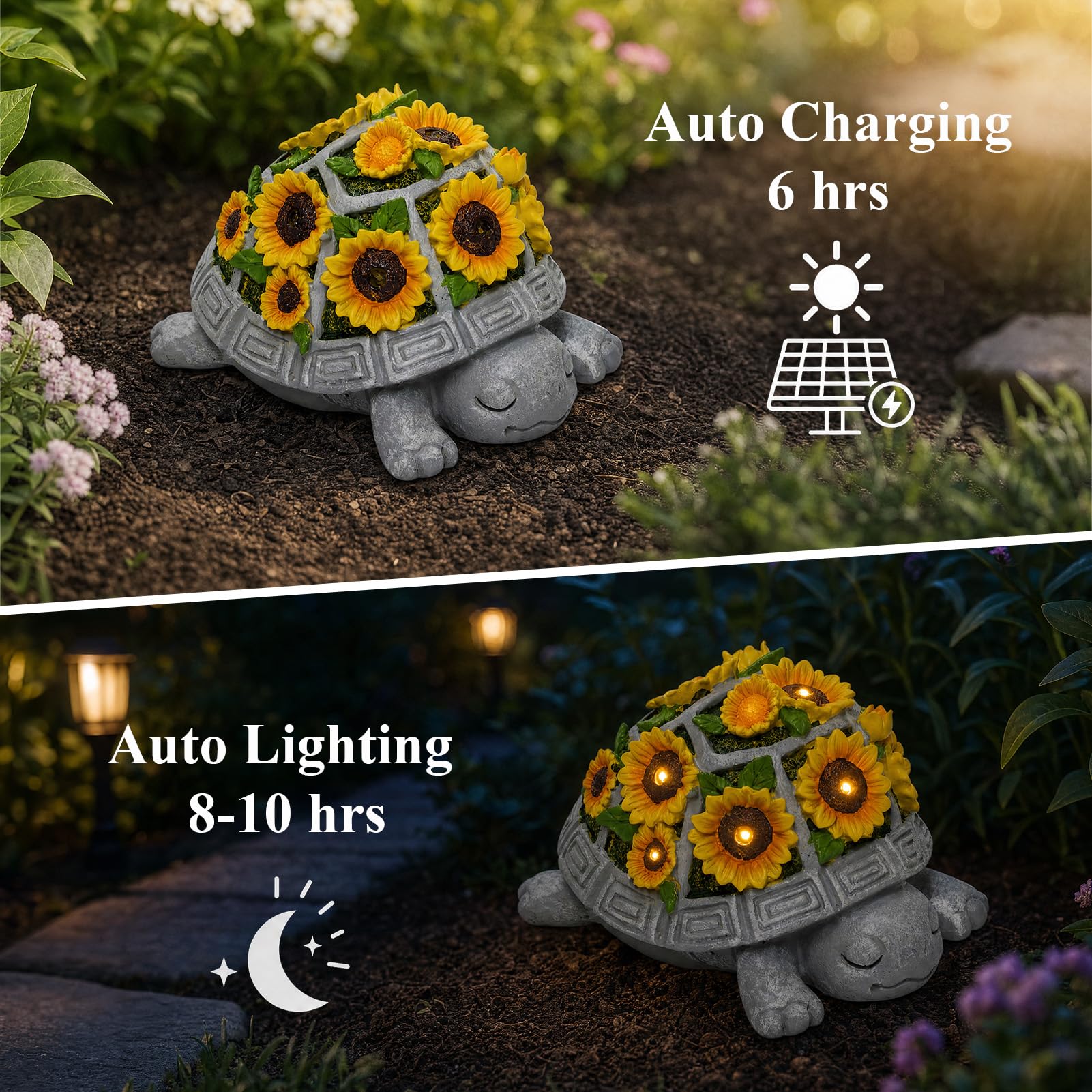 Solar Turtle Garden Statue Outdoor Decor, Sunflower with 7 LED Lights view 4