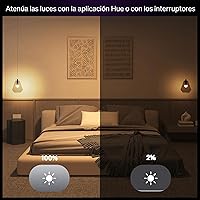 Vista 6 de Philips Hue Essential - Bombilla LED inteligente A19, ambiente blanco y color, base E26, 8.8W, 2200K-6500K, 800 lúmenes, regulable, funciona