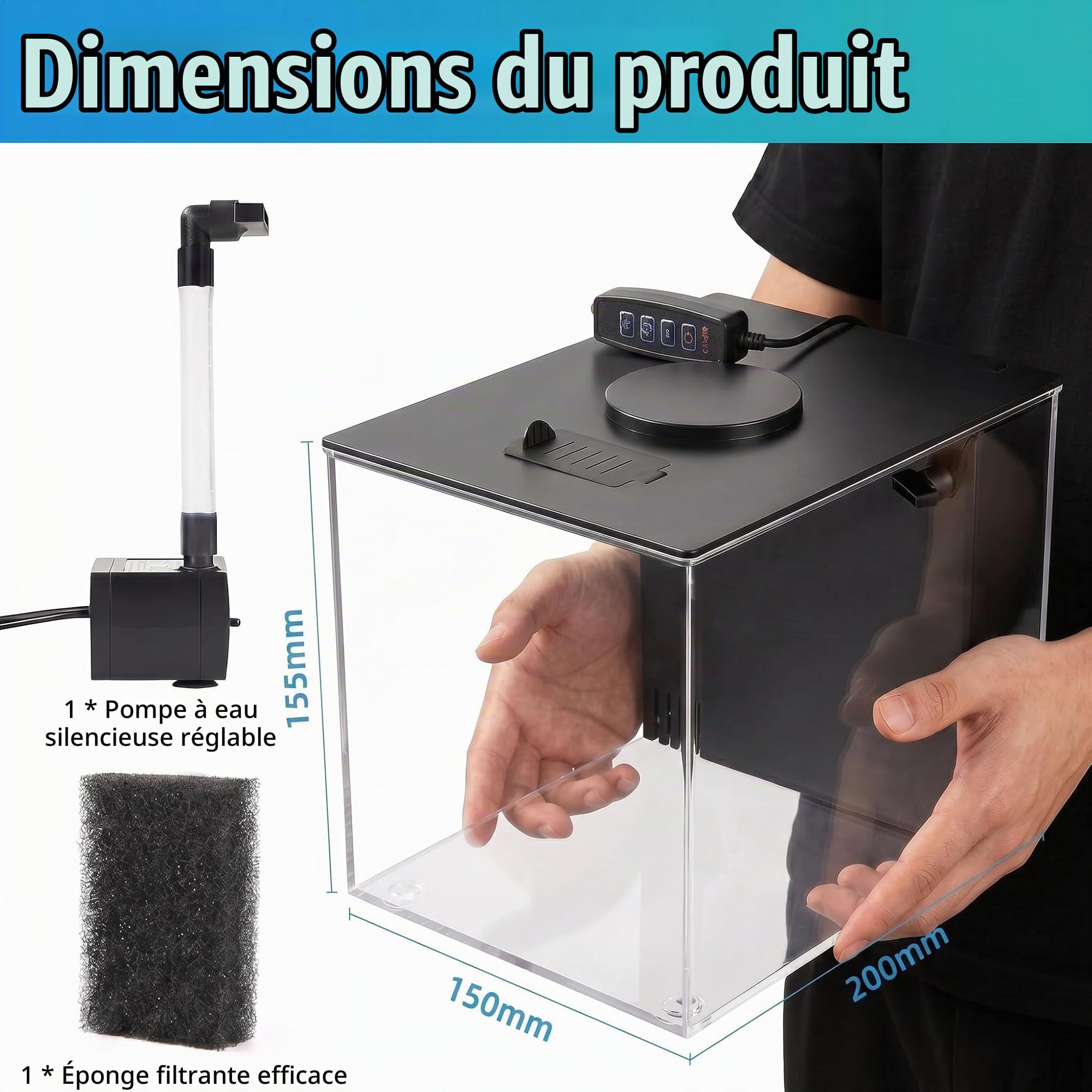 Petit Aquarium Complet 3,7L, Aquarium de Table, Aquarium Betta en Acrylique avec Pompe de Filtration et éclairage LED, pour Petits Poissons et Poissons Betta, Le Bureau et Les Cadeaux