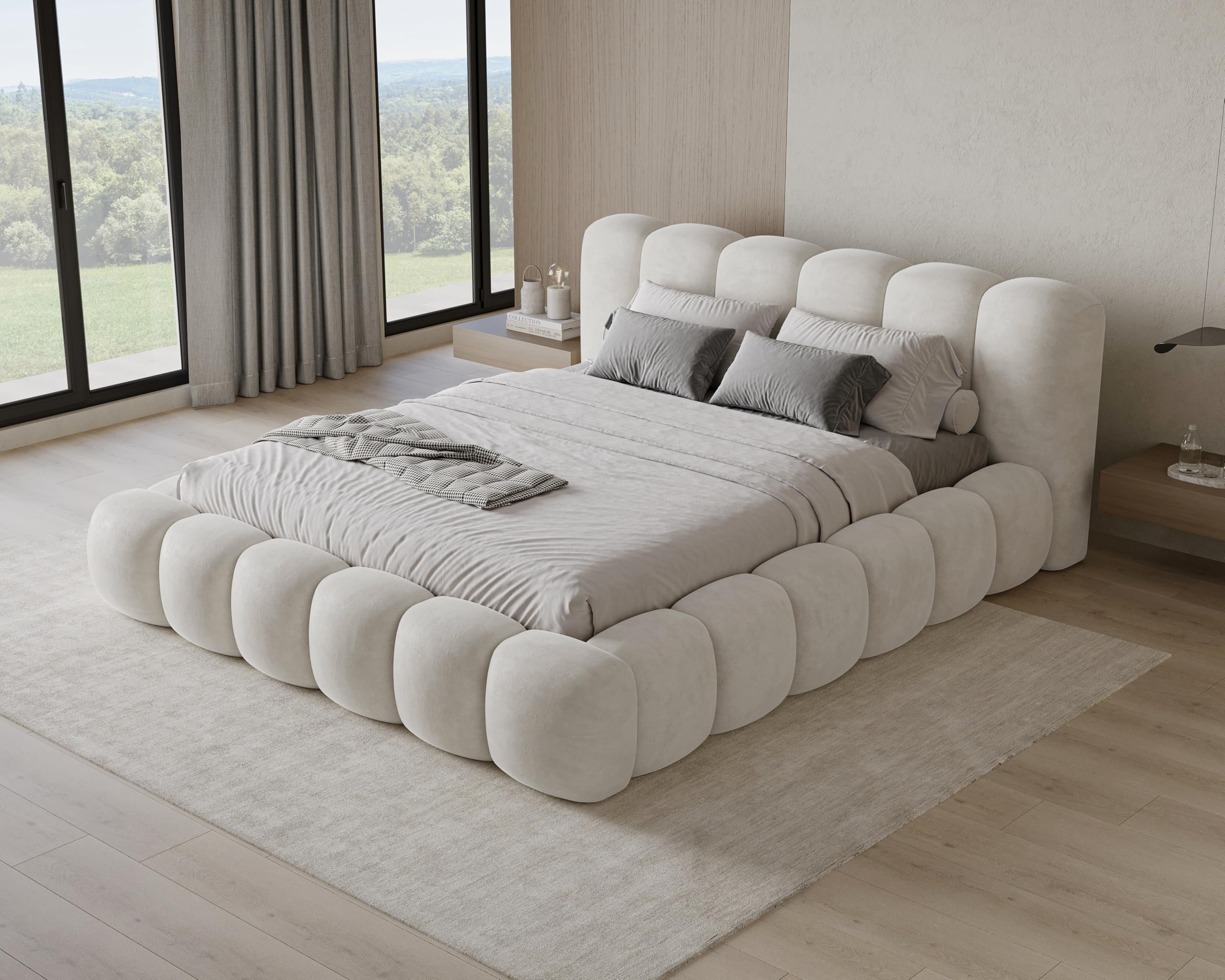 Chilly. Möbel Design Lit Stone 180 x 200 - Lit Coffre Rembourré - 2 Personnes - Revêtement Élégant Tissu Velours Velluto Beige