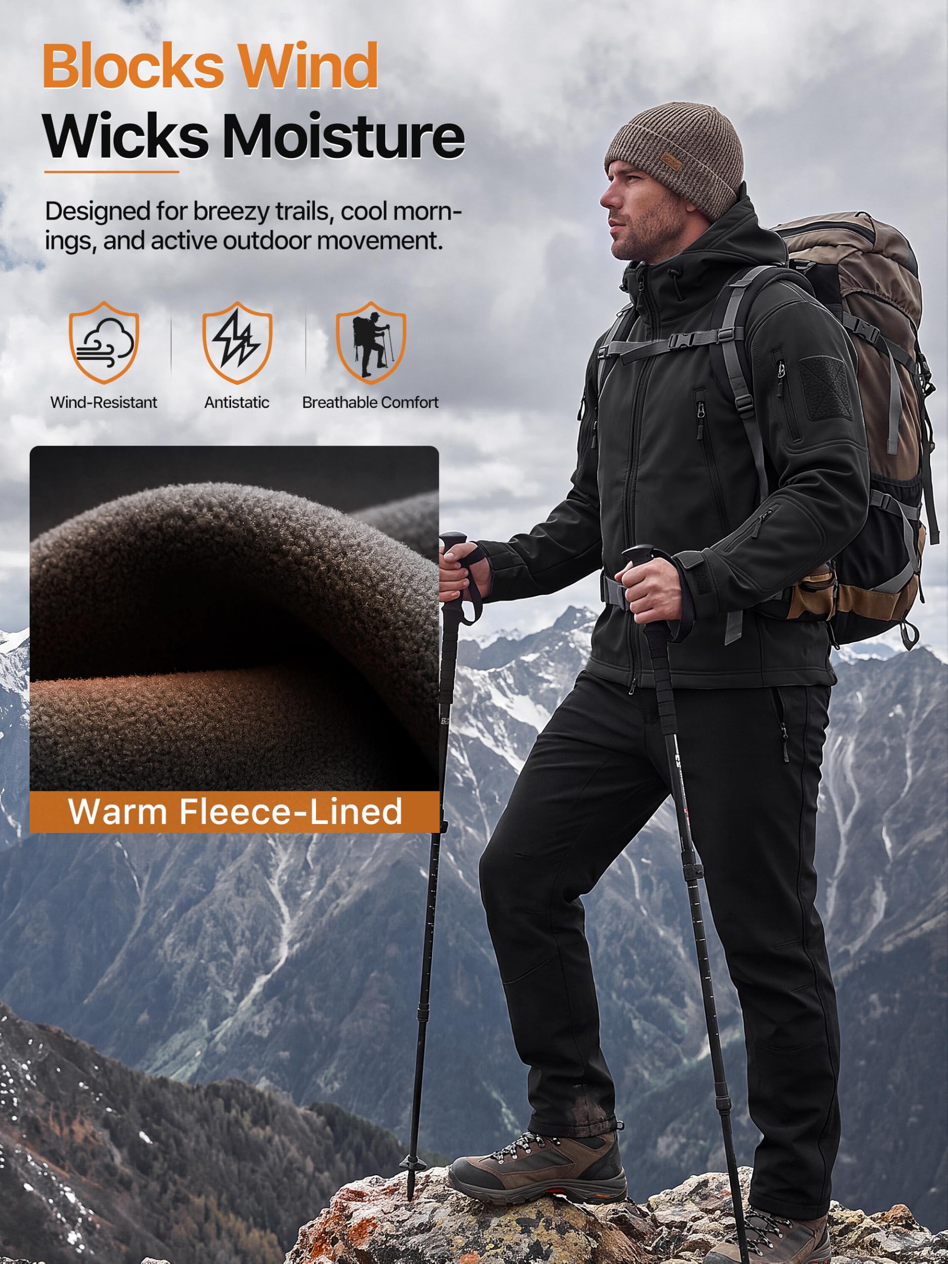 FREE SOLDIER Veste Softshell imperméable à Capuche pour Homme