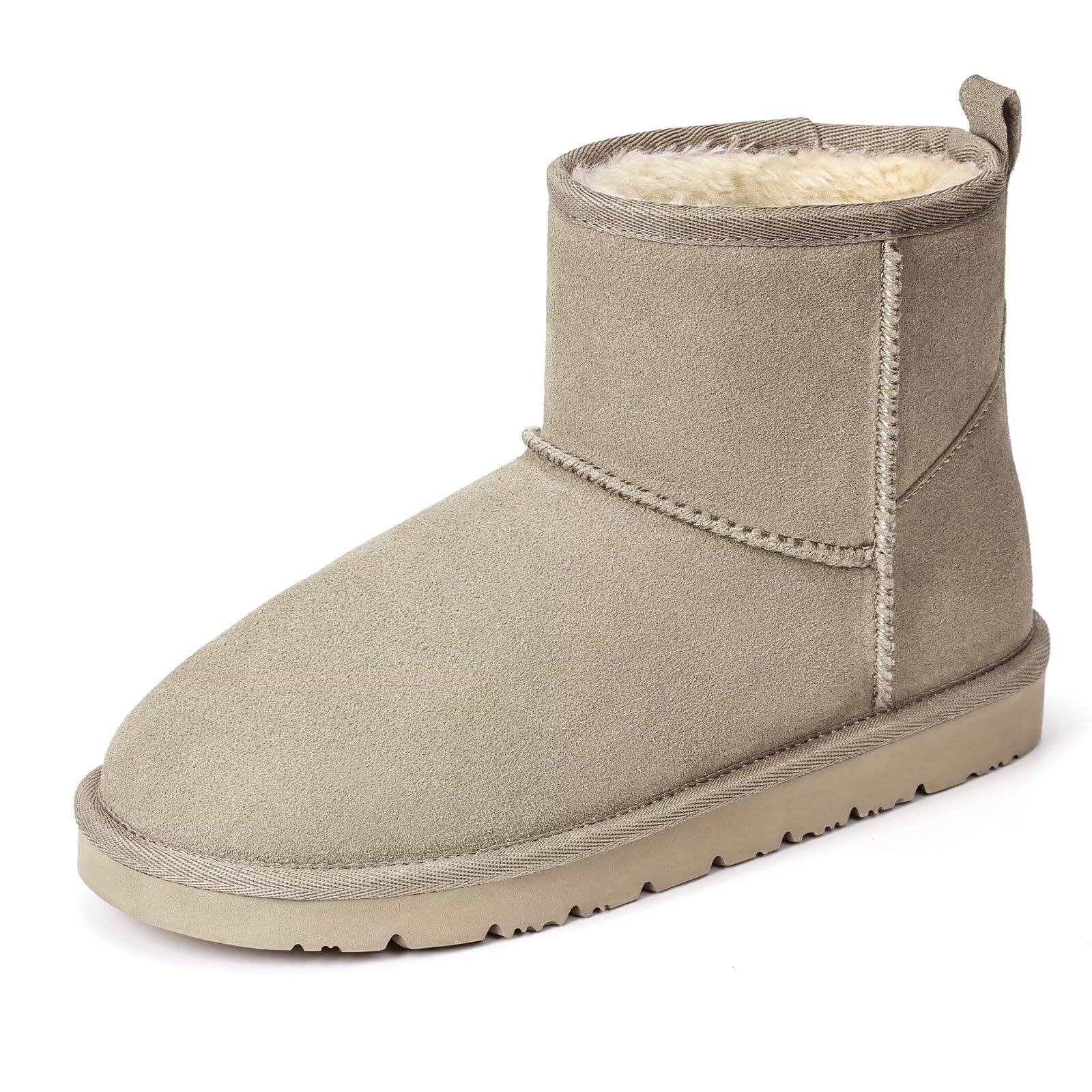 Womens Genuine Suede Boots Brown Anti-slip Warm Comfort Ankle Fuzzy Winter Short Boots for Outdoor Indoor