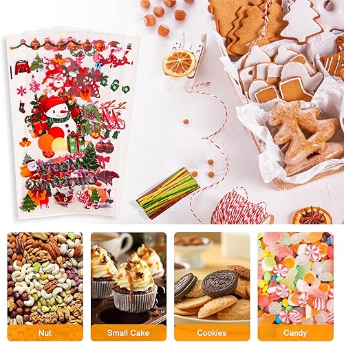 Miniatura 10 de JMANNI 120 bolsas de celofán de Navidad, bolsas transparentes de celofán de Navidad, bolsas de dulces dulces de celofán de Navidad, bolsas de fiesta