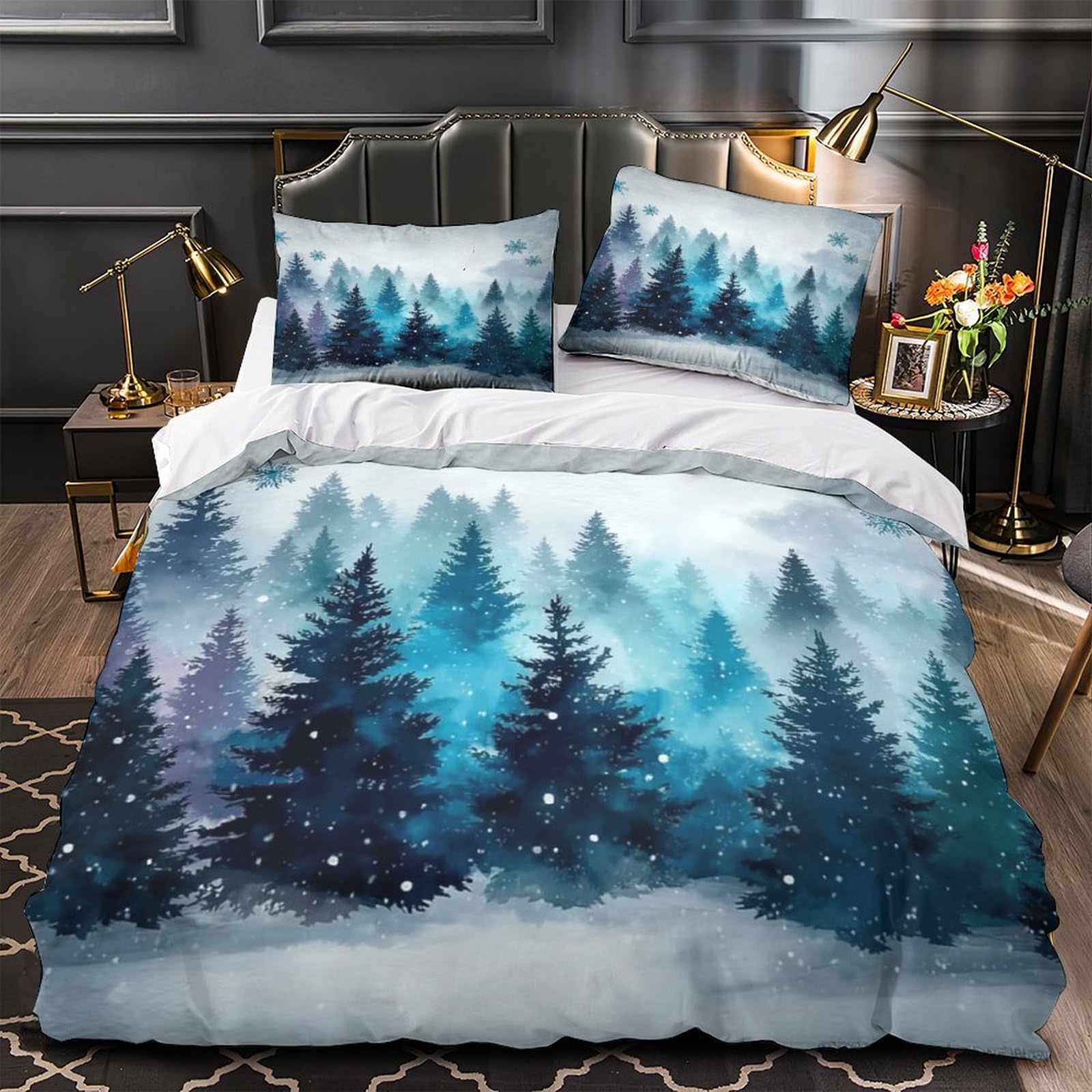 Housse de couette effet 3D château d'hiver lit double 200x200