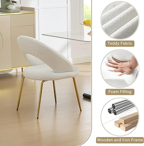 Miniatura 40 de Goujxcy Silla de tocador de piel sintética, silla de escritorio peluda para niñas adolescentes, cómoda silla de tocador de maquillaje, silla de