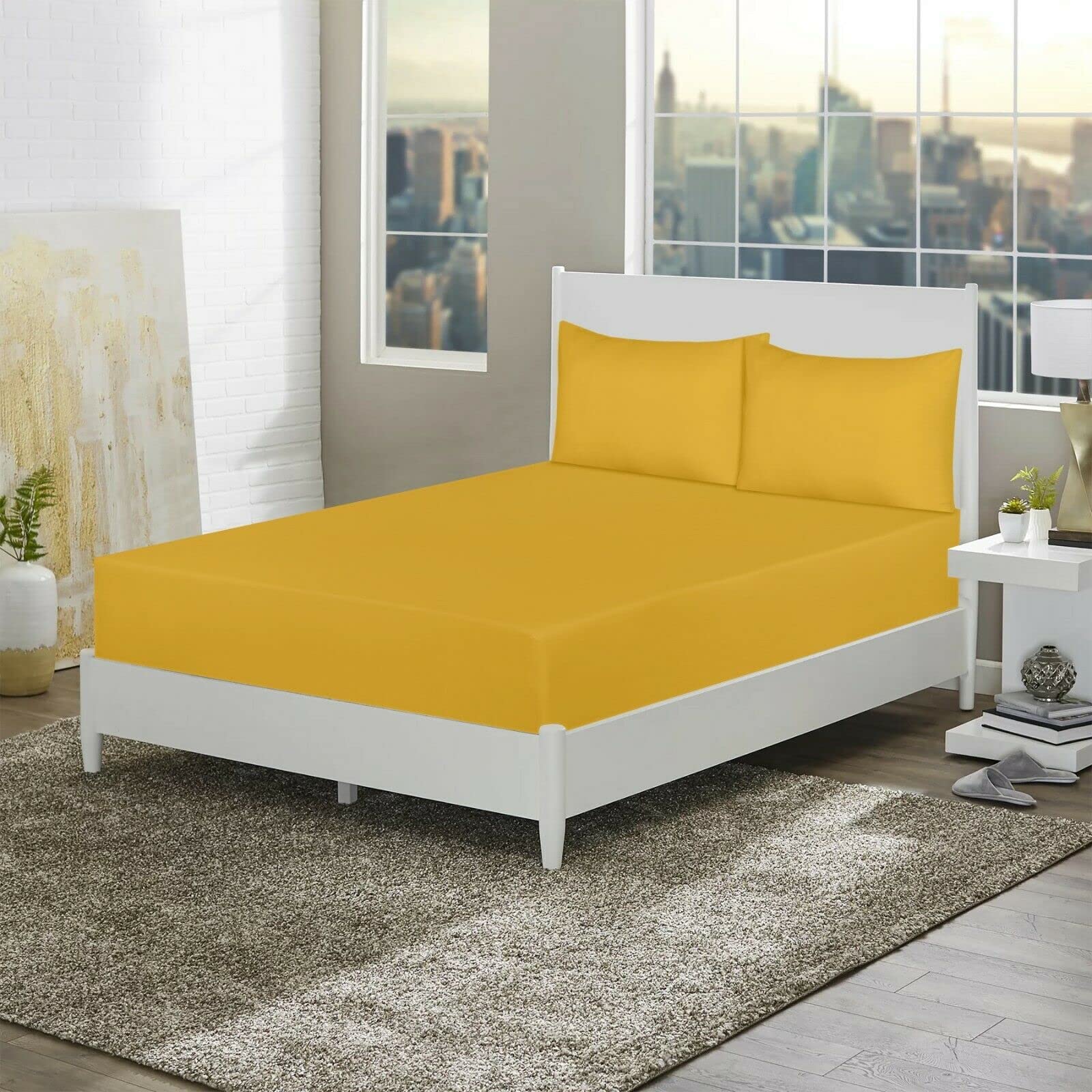 Extra Deep 40cm Fitted Sheets Easy Care Polycotton Cotton Rich Deep Fitted Bed Sheets (Mustard, Super King)