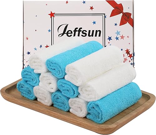 JEFFSUN Toallas de bambú natural para bebé, paños de lavado suaves celestiales para cara y cuerpo, paquete de 12 toallas faciales suaves y seguras