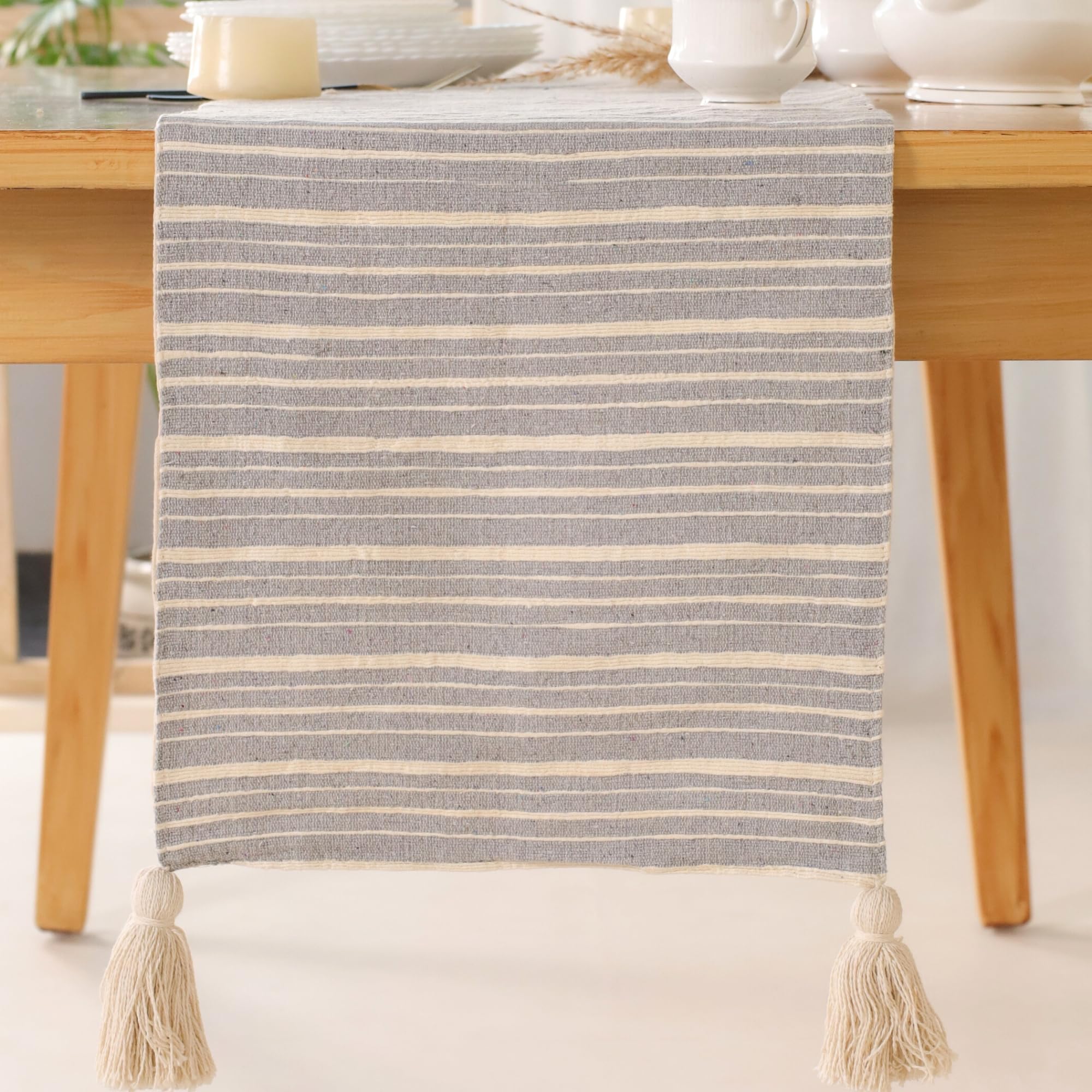 Runner Da Tavola In Cotone Boh&ograve; - Con Nappe, Grigio, 15x108 Pollici, Per Cucina O Sala Da Pranzo