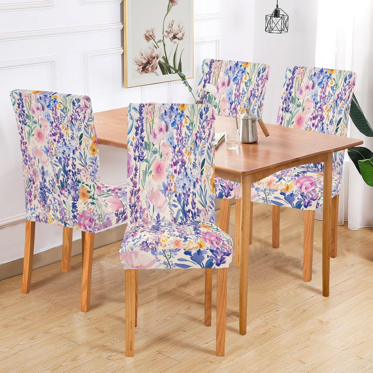 ALAZA Chair Covers for Dining Room, Beautiful Lavender Flowers in A Garden Stretch Chair Cover Sets Chair Protector Removable Washable for Ktichen Restaurant Hotel
