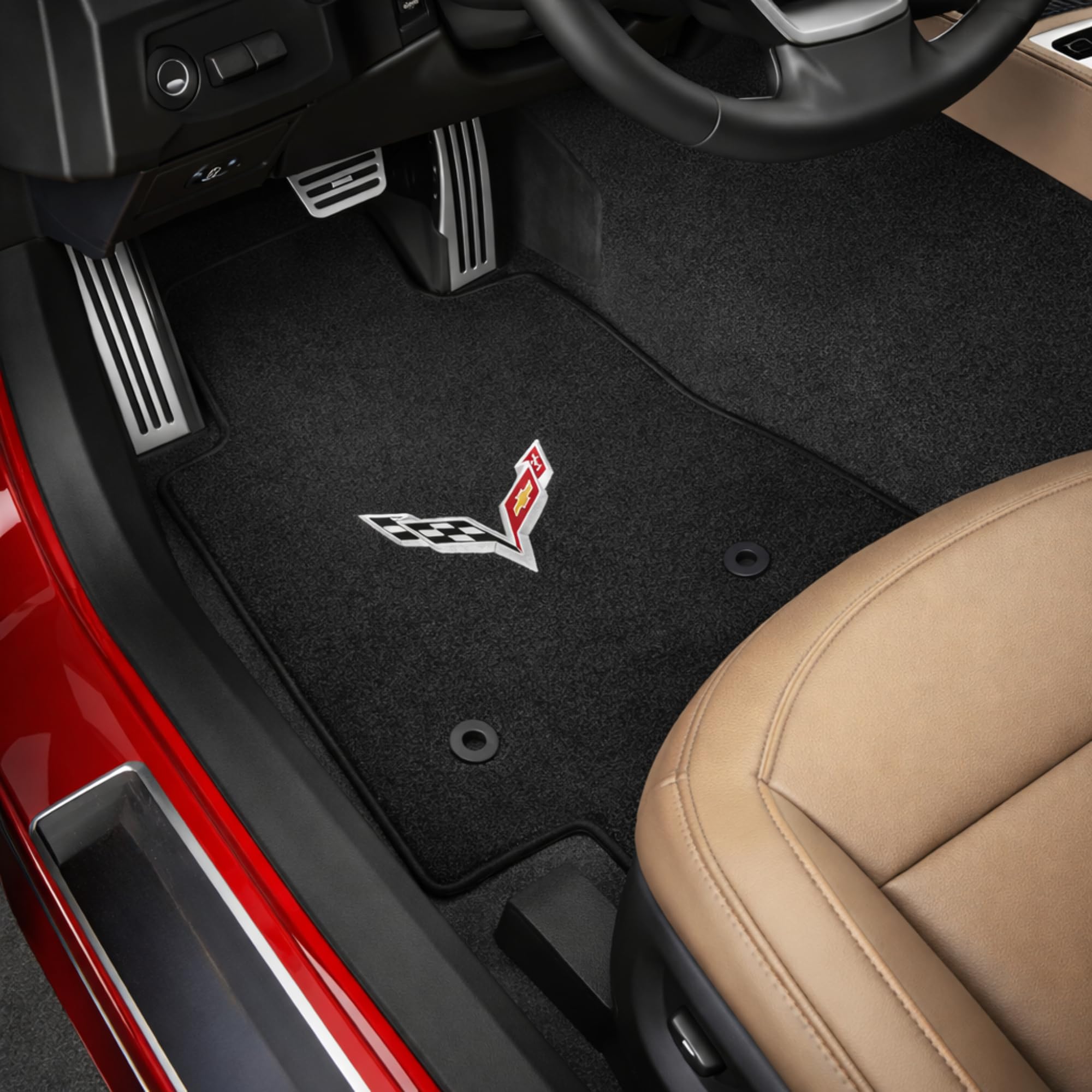 Lloyd Mats Custom-Fit Carpeted Floor Mats Premium Luxury Car Floor Liners for C7 Corvette 2014-2019 (Charcoal, 2PC - Crossed Rally Flags (2014-2019)