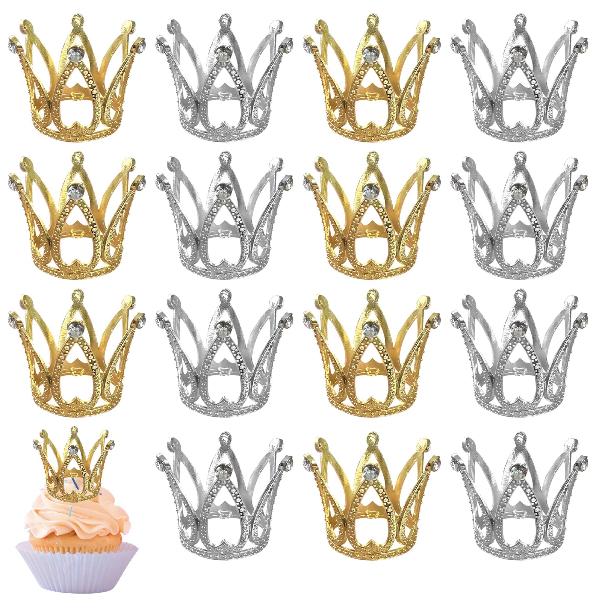 SYKYCTCY 8 Pack Crown Cupcake Toppers Small Crown Cake Toppers Gold Mini Rhinestone Crown Tiara Decoration for Wedding Royal Themed Bridal Shower Women Lady Girl Birthday Party Supplies