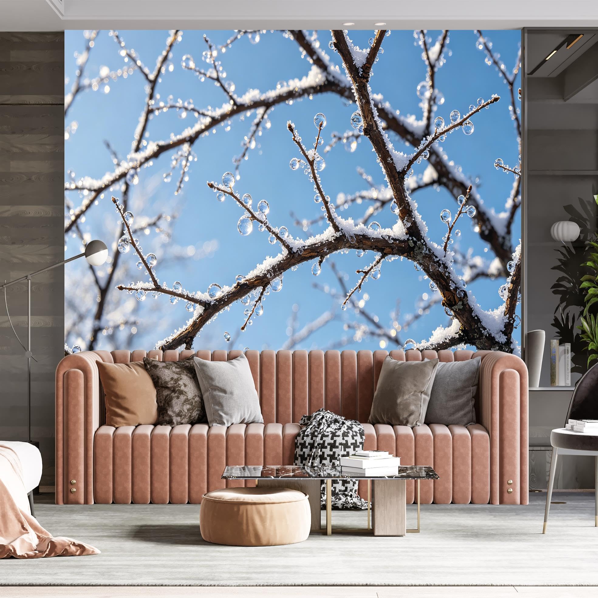 Peel And Stick Wall Mural, Frosty Branches Self Adhesive Wallpaper 340X250Cm(Wxh) Thick Waterproof Vinyl Wallpaper Removable Wall Covering For Bedroom Living Room Home Decor Frosty Branches 340X250Cm