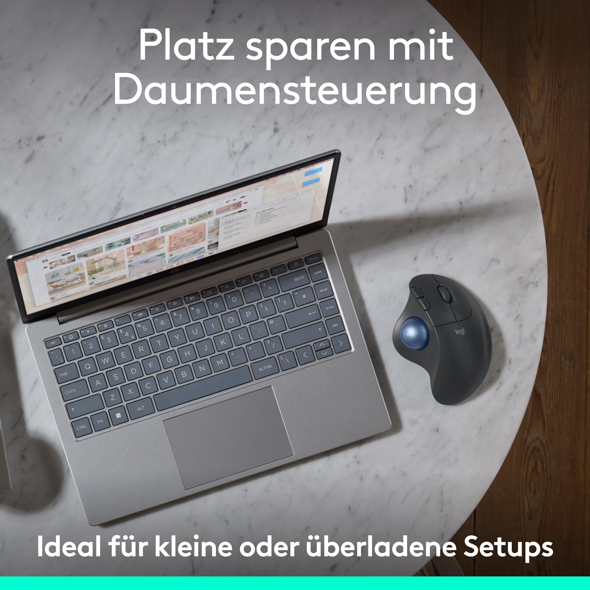Logitech Ergo M575S kabellose Trackball-Maus, kabellose ergonomische Maus mit Bluetooth und verschlüsseltem Dongle, komfortable Daumensteuerung, für PC/Mac - Grafit