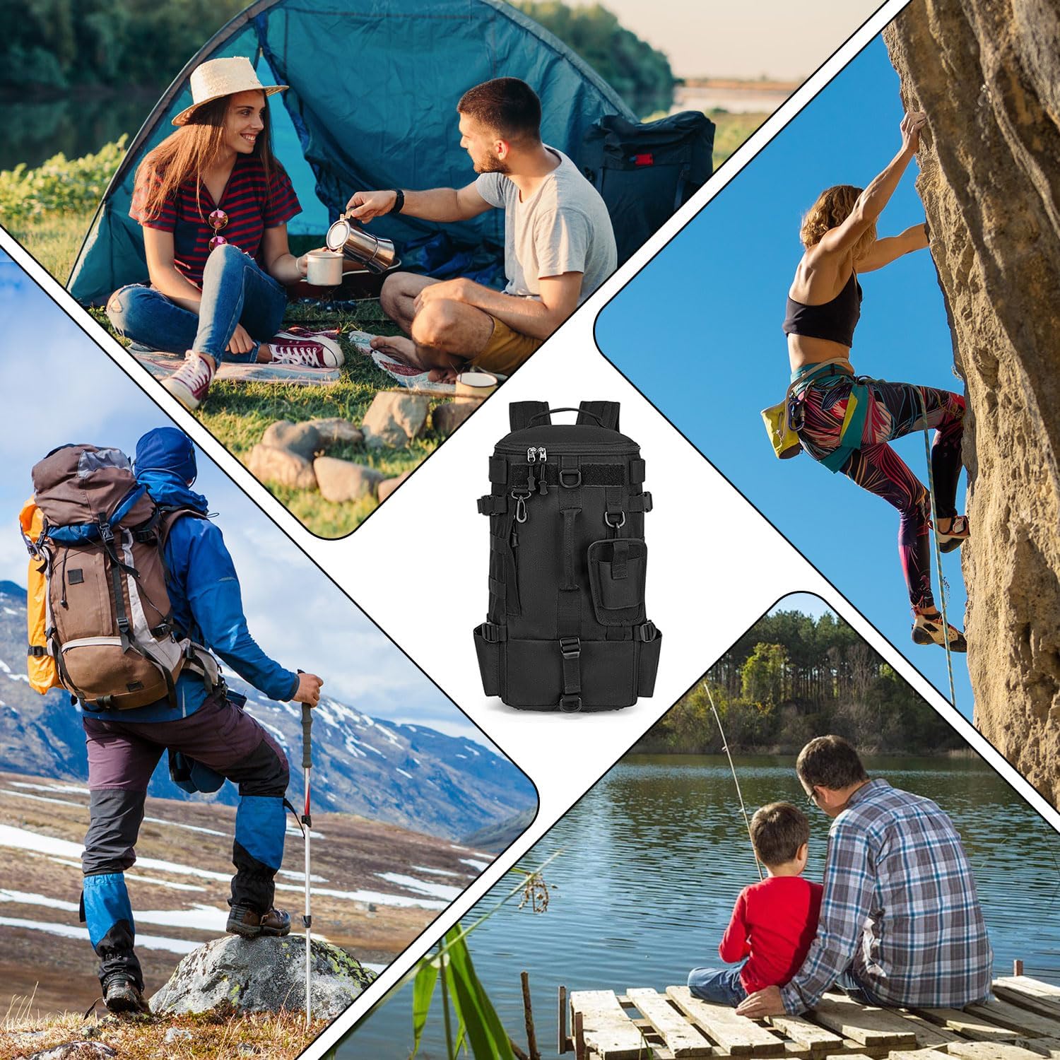 Zaino da Pesca, Borsa da Pesca Impermeabile in Tessuto Oxford,Zaino Multifunzionale di Grande Capacità, adatto per Campeggio, Ciclismo, Pescas, Sport All'Aperto