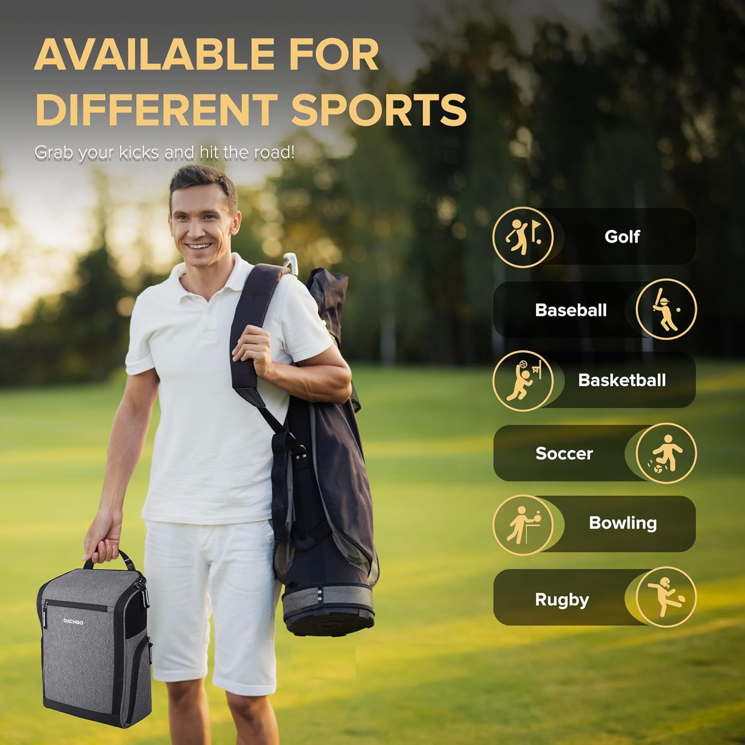 Golf Shoe Bag Men Women, Padded Golf Shoe Carry Bags with Clasped Strap Handle & Side Ventilation, 3 Pockets for Golf Tees, Balls & Accessories, Perfect for Sport Golf Baseball Soccer