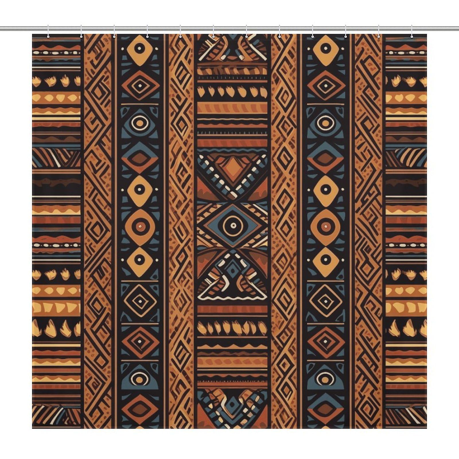 Rideau de douche 183x183 cm à motif africain avec ses 12 crochets inclus pour salle de bain