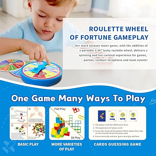 Miniatura 7 de Juego de 48 piezas de Torre Tetra con disco de castigo, juegos de mesa de ataque apilable, juguete apilable de equilibrio de 2 jugadores, juegos