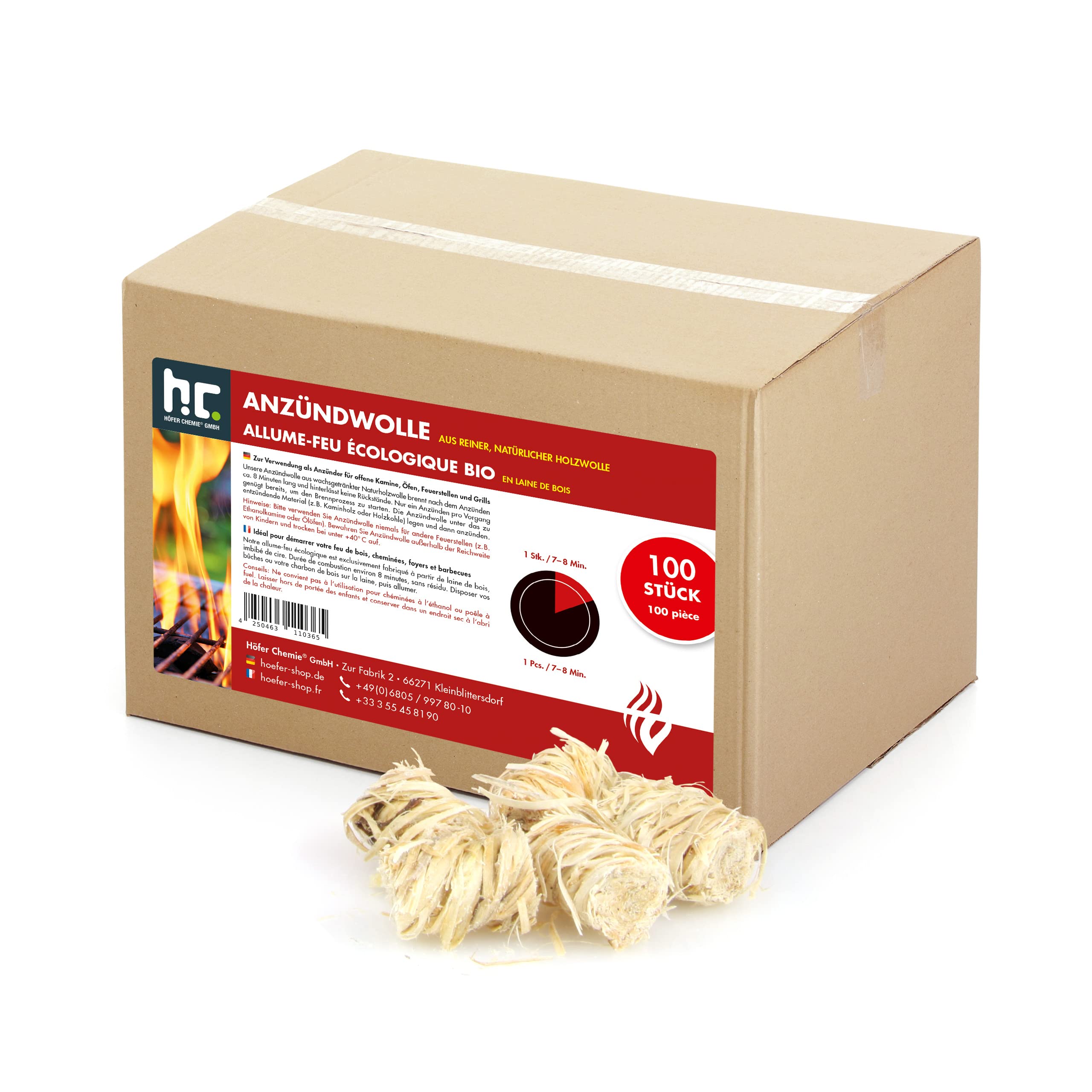 FLAMBIOL® Allume-feu Naturel pour Cheminée, Poêle et Barbecue – 100 Pièces Imprégnées de Cire, Combustion Immédiate, Écologique et Sûre, sans Résidus