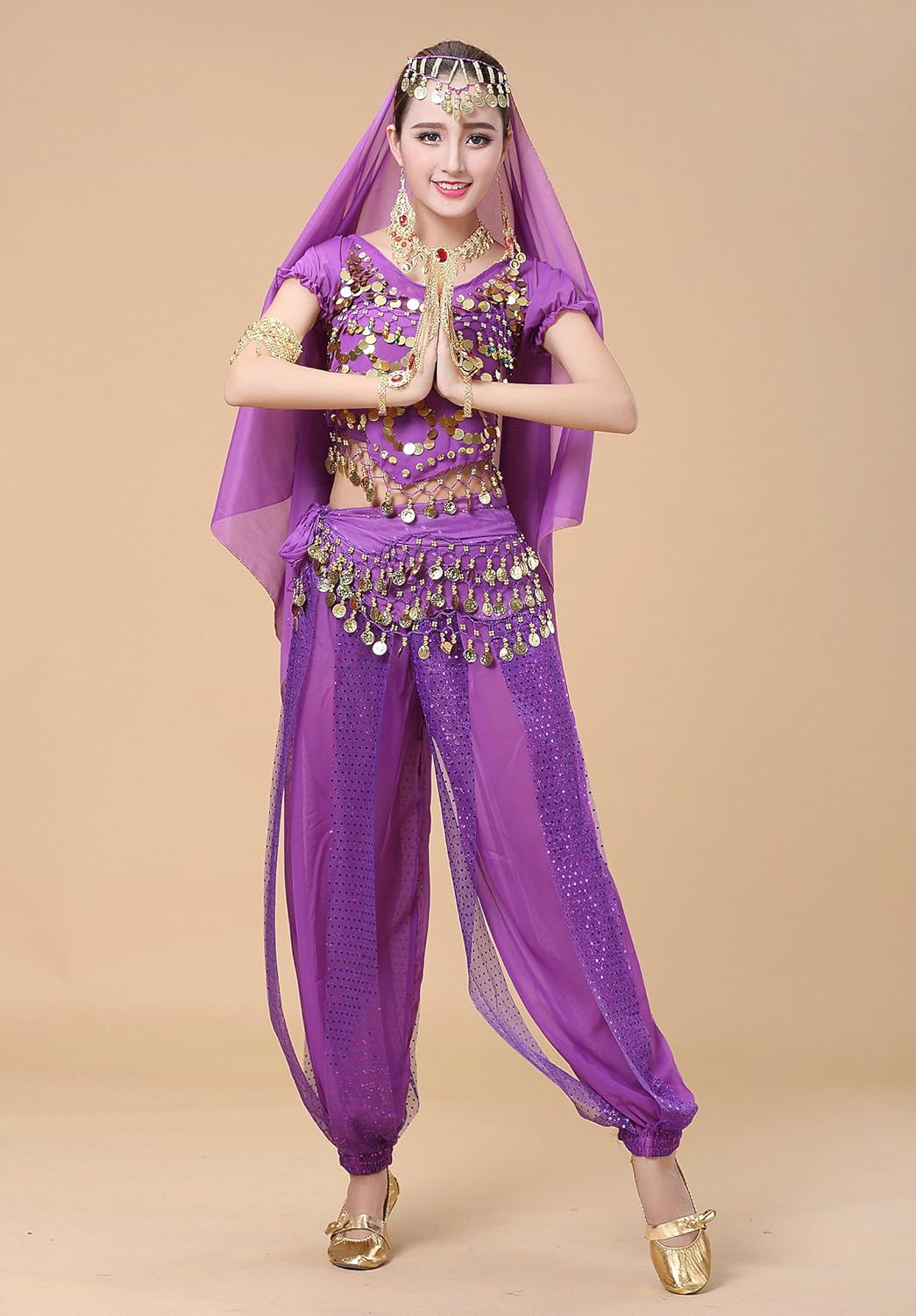 注目ブランド ベリーダンス衣装 ハロウィン 子供用 女の子 コスプレ仮装 アラジンベリーダンス 半袖 社交ダンス衣装 4点 社団演出服 華麗版 民族衣装 ジャスミン風 Materialworldblog Com