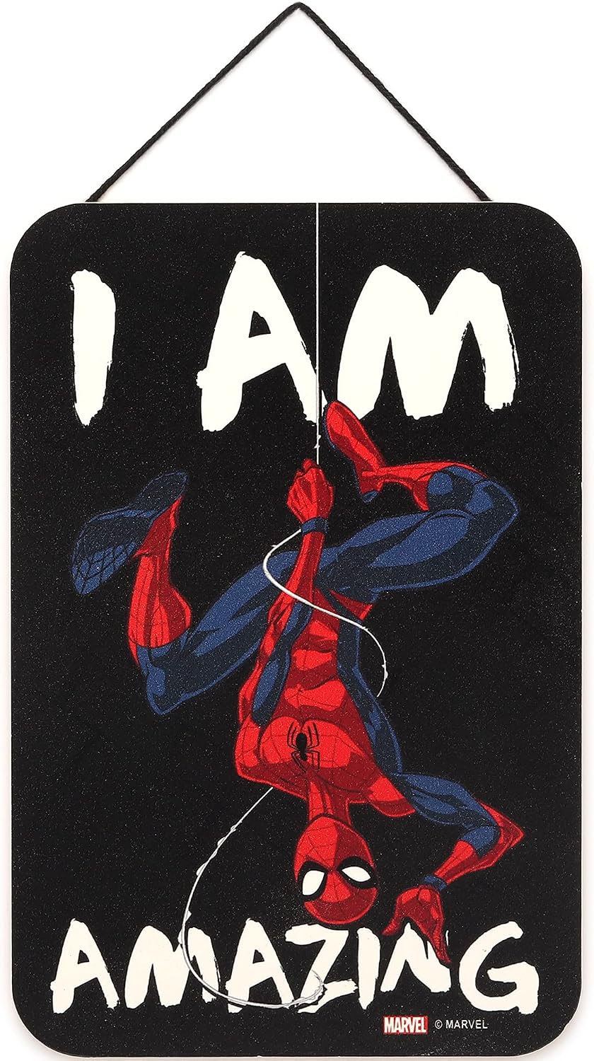 Marvel Spider-Man Upside Down Hanging Wood Wall Decor - I Am Amazing - Fun Spider-Man Sign for Movie Room or Kids' Bedroom