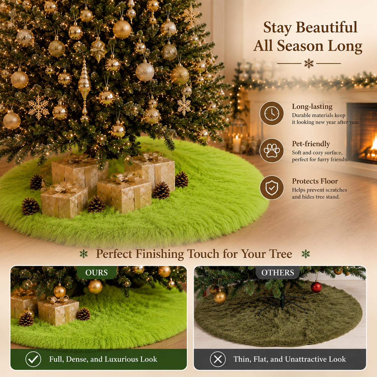 AOGU 152,4 cm Kunstpelz Weihnachtsbaum Rock Grün Plüsch Rock für Frohe Weihnachten Party Weihnachtsbaum Dekoration