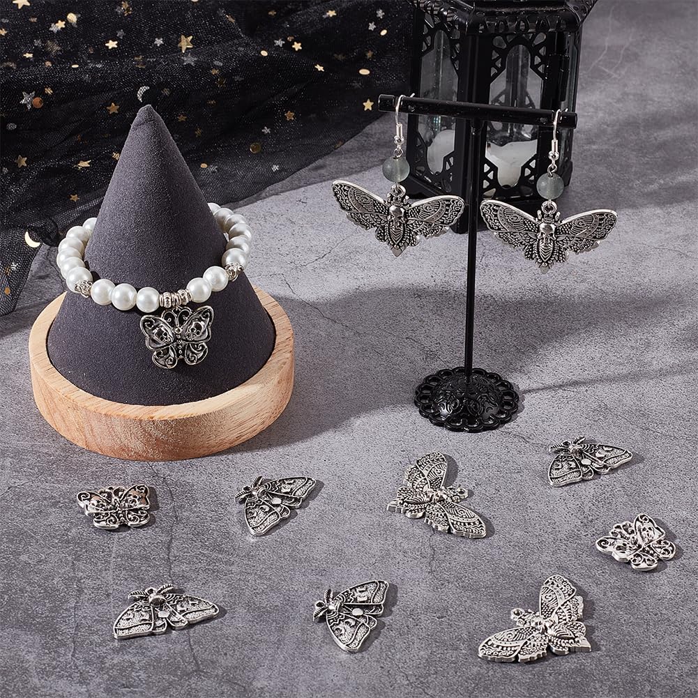 SUNNYCLUE 1 Box 24Pcs Moth Charms Halloween Antique Silver Skull Charms Gothic Style Moon Phase Moth Insect Charm Butterfly Skeleton Head Horror Charm for jewellery Making Charms DIY Craft Supplies - Image 4