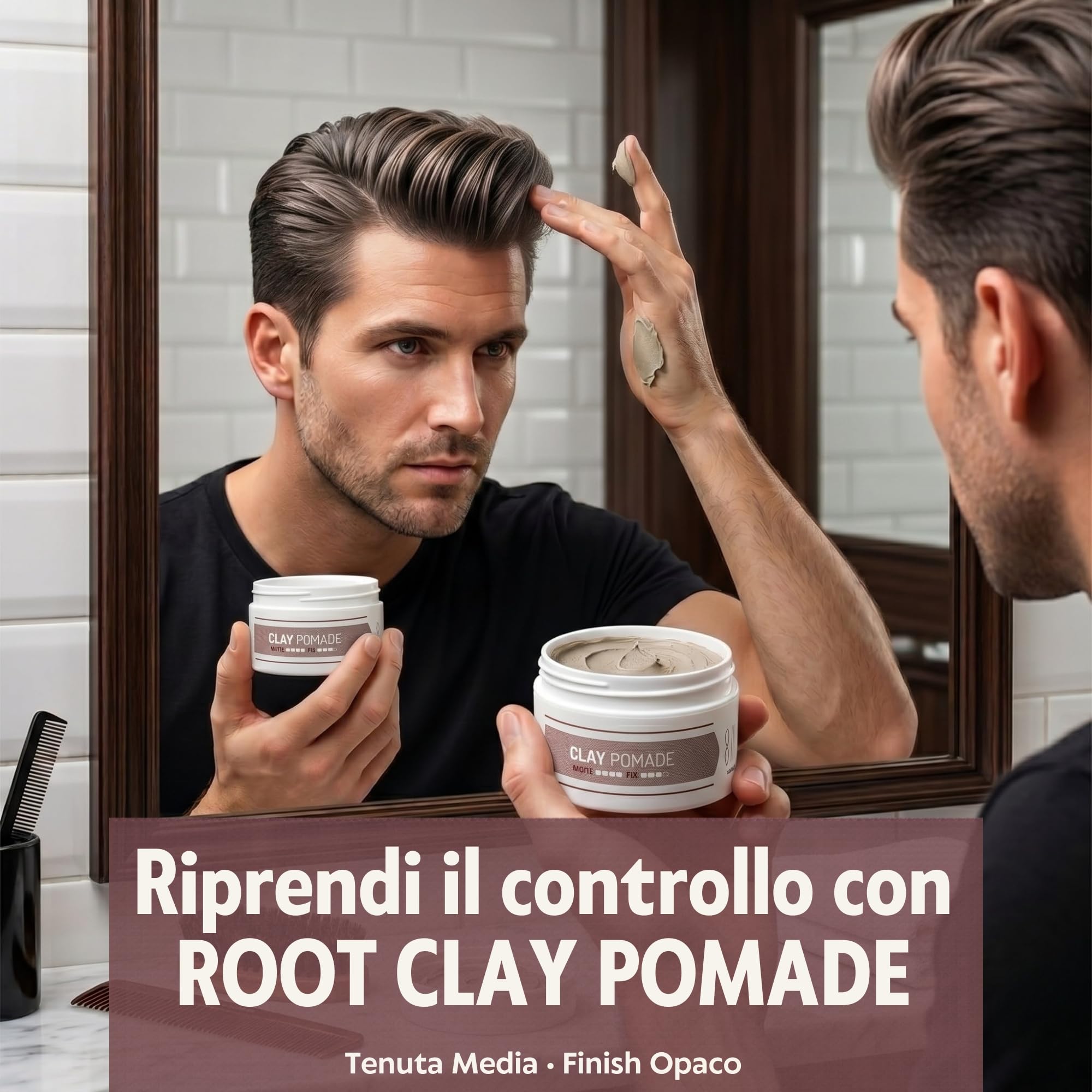 ROOT Clay Pomade 100ml - Cera Opaca Capelli a Tenuta Media Effetto Naturale - Pomata Capelli Uomo e Donna Argilla Modellante Senza Residui - Hair Clay Professionale Senza Parabeni e Siliconi
