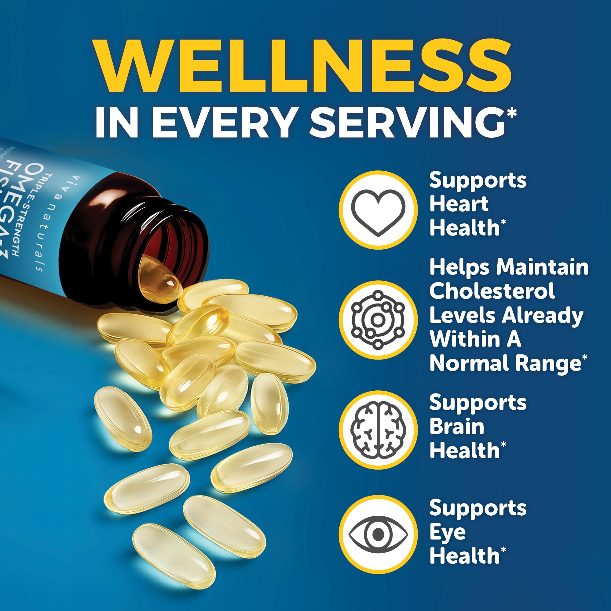 Viva Naturals Omega 3 Fish Oil Supplement for Women and Men - 2500 mg Triple Strength Fish Oil per Serving with Omega 3 Fatty Acids Including EPA, DHA DPA - 180 Pescatarian-Friendly Softgels — Amazon image 5