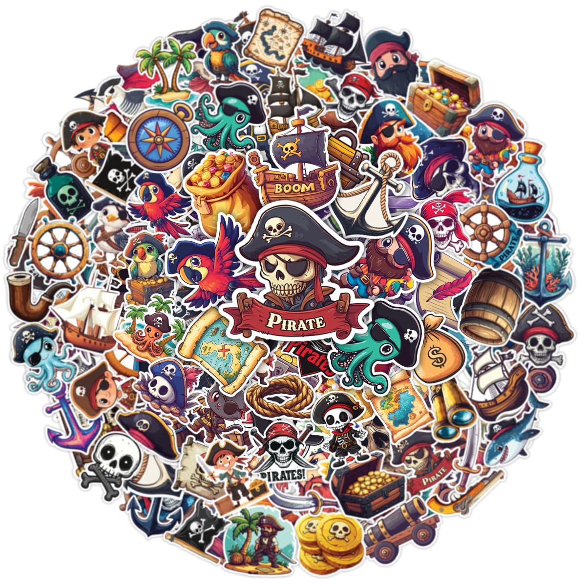 100pcs Pirate Stickers for Kids, Pirates Party Favors Waterproof Decals for Water Bottles Laptop Luggage Computer Scrapbooking Teens Adults Girls