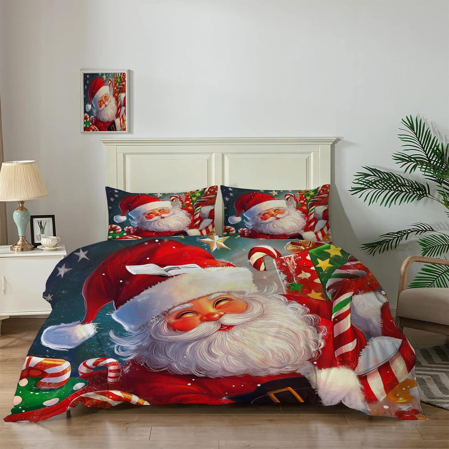 Christmas Quilt Set Queen - Funny Santa Claus Quilts for Queen Size Bed, Christmas Theme for Teenagers Pattern Bedding Set - Soft Microfiber Lightweight Coverlet Bedspread Comforter