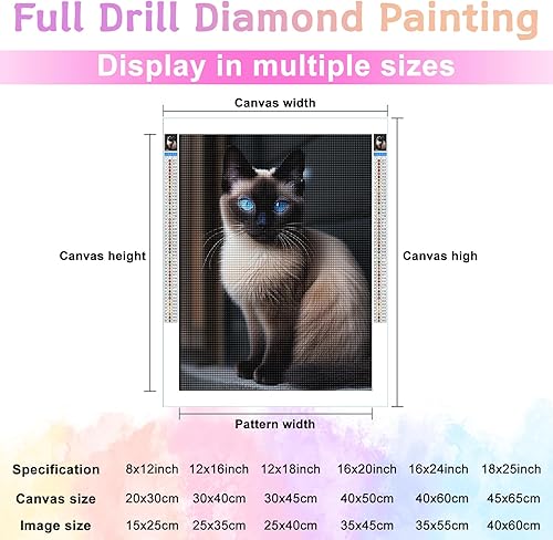 Miniatura 2 de Kits de pintura de diamantes para adultos, hermoso gato siamés redondo taladro completo 5D diamantes gemas arte arte kits de decoración del hogar y