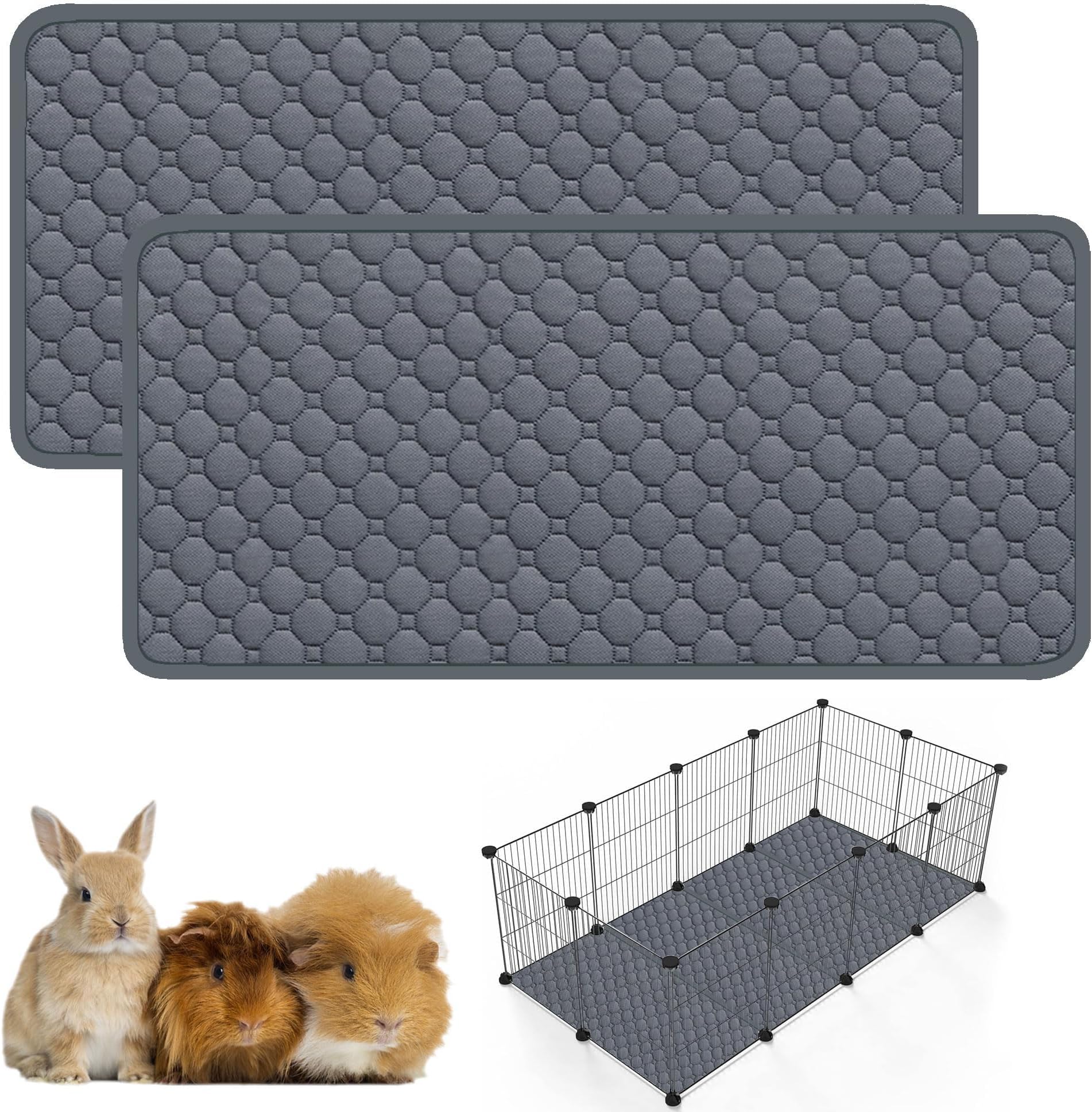 Jcd Guinea Pig Cage Liners For C&C 19.7 X13.8In 2 Pack, Washable Pee Pads, Waterproof Reusable & Anti Slip, Super Absorbent Bedding Small Animal, Rabbit, Bunny, Chinchilla
