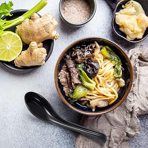 Miniatura 5 de Comicfs Cucharas de sopa asiáticas 12 piezas, 12HSP-B, cucharas de sopa japonesas grandes, cucharas de sopa de fideos de arroz soba, cuchara de sopa