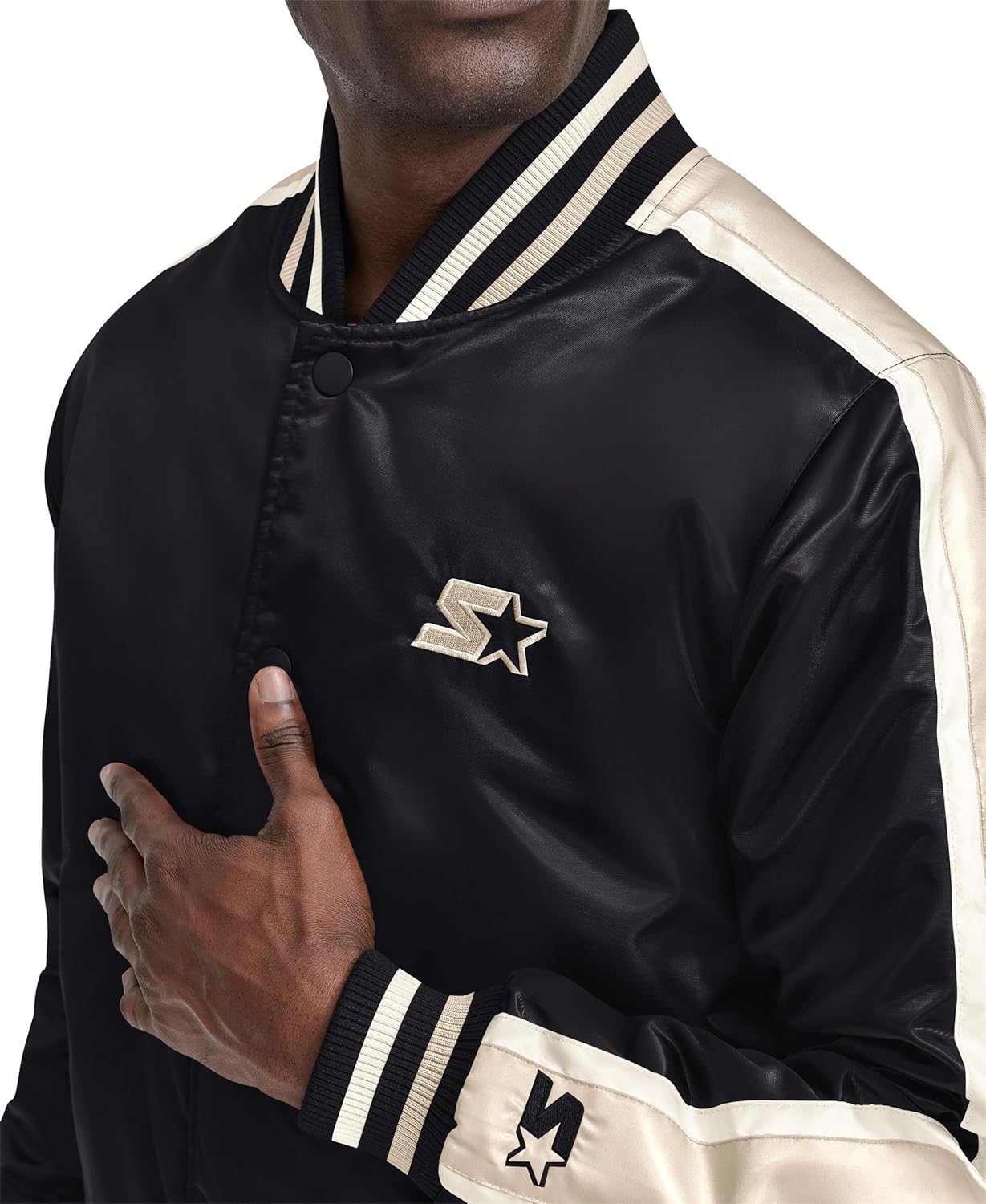 STARTER Men's Satin Varsity Midweight With Quilted Lining Long Sleeve Jacket