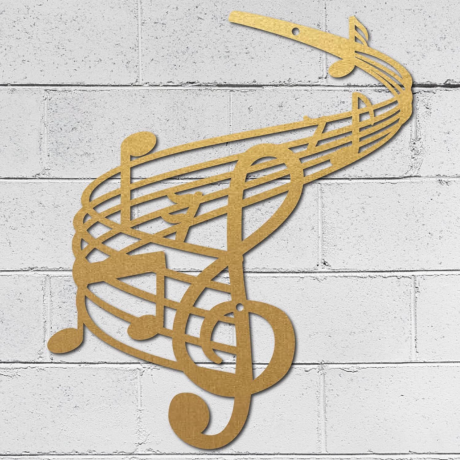 CREATCABIN Music Notes Wall Art Metal Vintage Treble Clef Wall Decor Wall Signs Hanging Sculpture for Home Bedroom Kitchen Garden Housewarming Gift Christmas Holiday Decoration 11.8 x 9.8 Inch, Gold