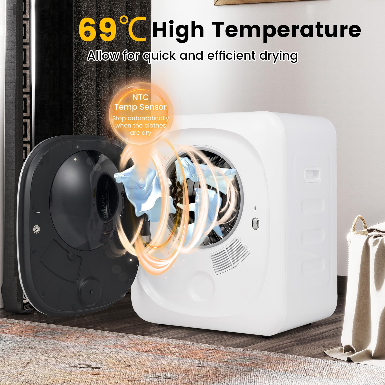 GOPLUS Sèche Linge 4KG 800W 5 Programmes Évacuation Protection Surchauffe Filtration Multiple Électrique