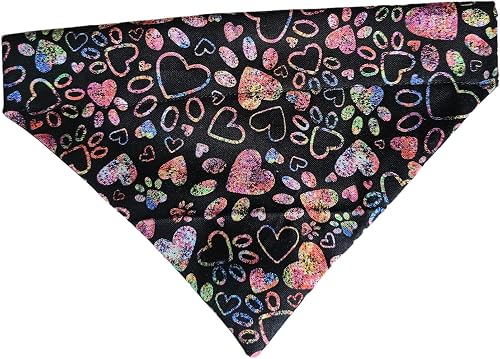 Rainbow Heart Paw Prints Over the Collar Dog Bandana That Slips onto Their Exist
