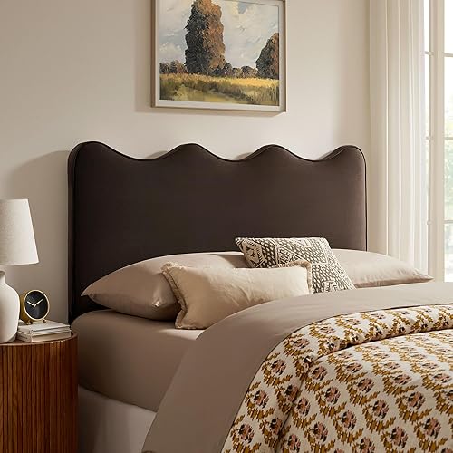 Monday Athena Queen Size Performance Velvet Adjustable Headboard in Chocolate