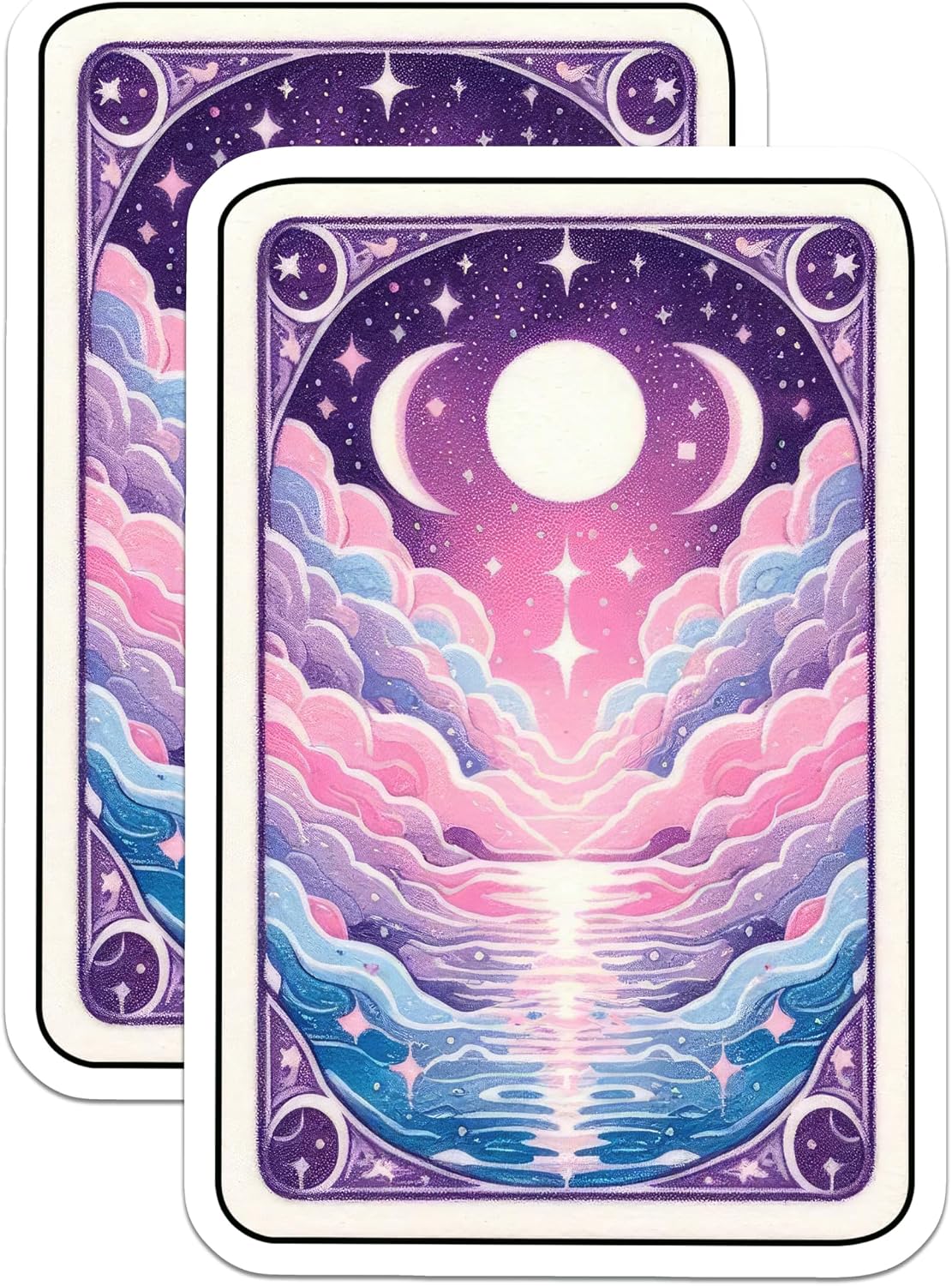 (2 Pack) Celestial Triple Moon Magnets - Dreamy Fantasy Landscape - Pastel Sky Ocean Art - 5 Inches On Longest Side - Thick Durable Magnet - Made in USA - MAG22723