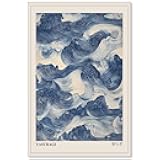 Japanese Blue Waves Wall Art Vintage Oriental Japandi Wabi Sabi Poster Abstract Giant Waves Canvas Prints for Minimalist Living Room Wall Decor 16X24 inch Unframed