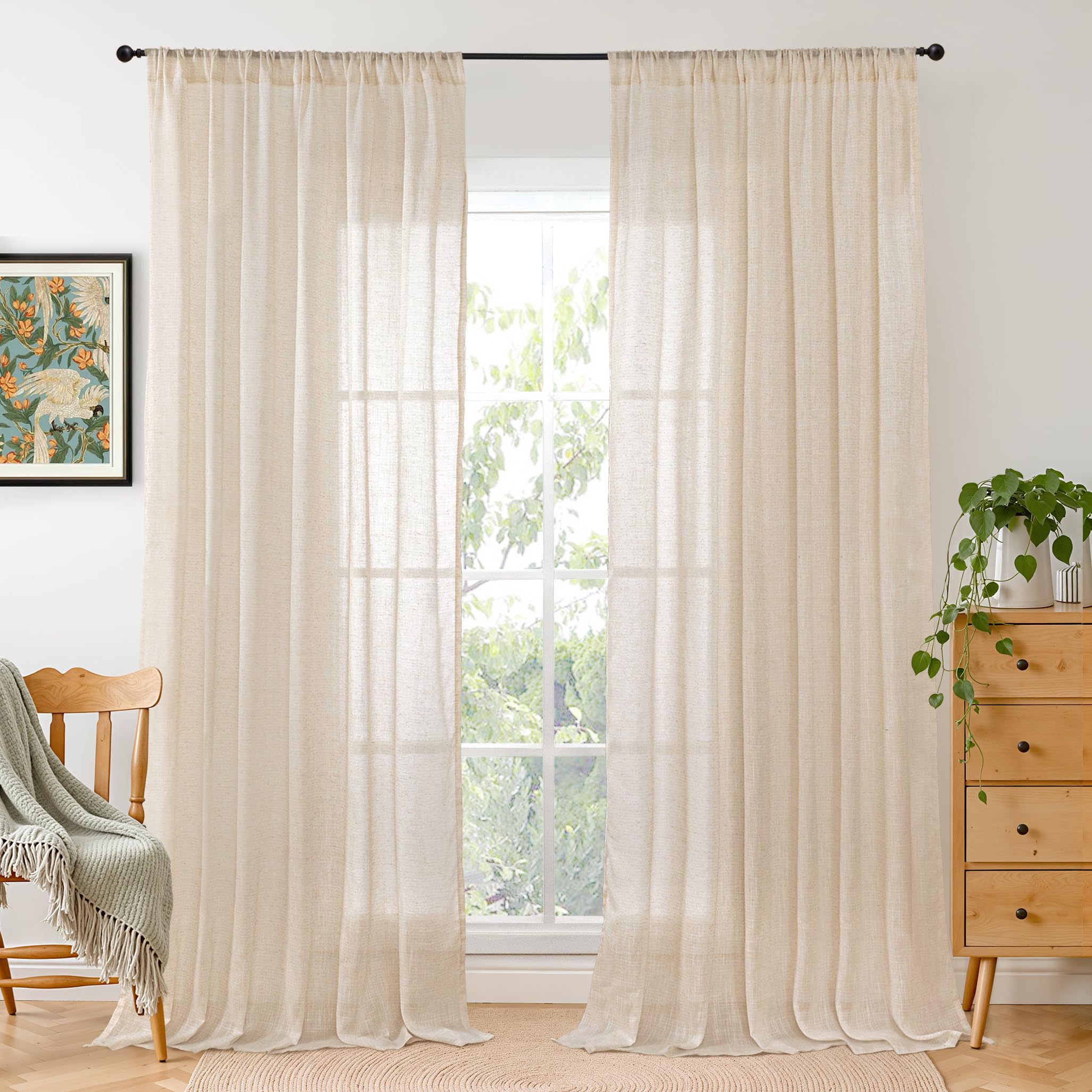 BGment Linen Curtains 84 Inch Length for Living Room Windows, Semi Sheer Natural Textured Drapes for Bedroom Dining Farmhouse Decorative Rustic Rod Pocket Lightweight, 2 Panels Set, Each 60 Inch Wide โ image 1