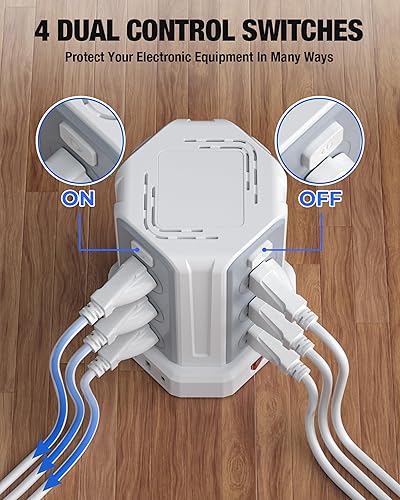 Miniatura 3 de Regleta de alimentación con protector contra sobretensiones, cable de extensión de 10 pies con 12 tomacorrientes múltiples de CA, 4 USB (1 USB C),