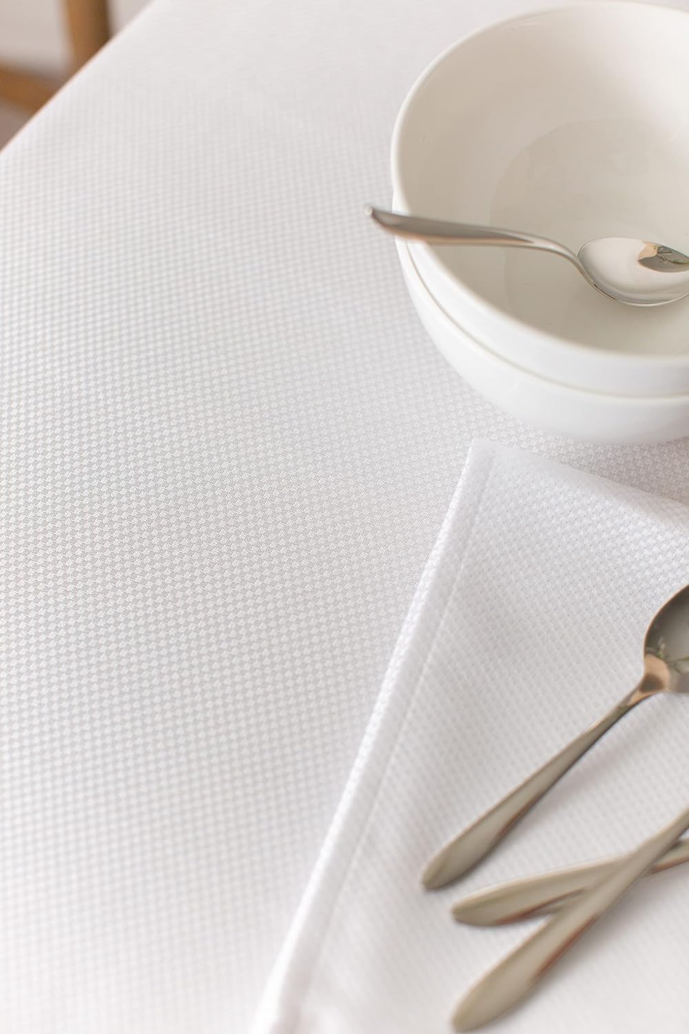Benson Mills Beauvalle Extra Wide Spillproof Fabric Tablecloth (68" X 140" Rectangular, White)